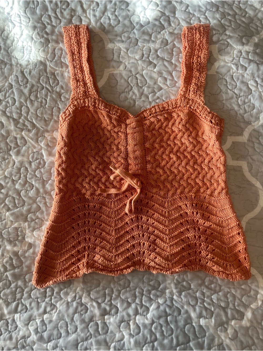 Sincerely Jules Coral Crochet Tank Top with Front Tie